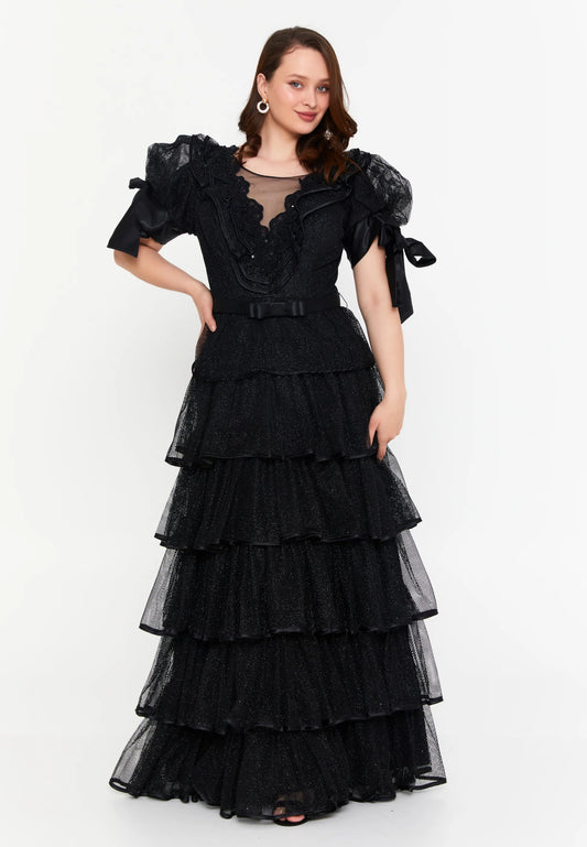 Short Sleeve Maxi Lace A - Line Plus Size Prom Dress Unit Price: $85