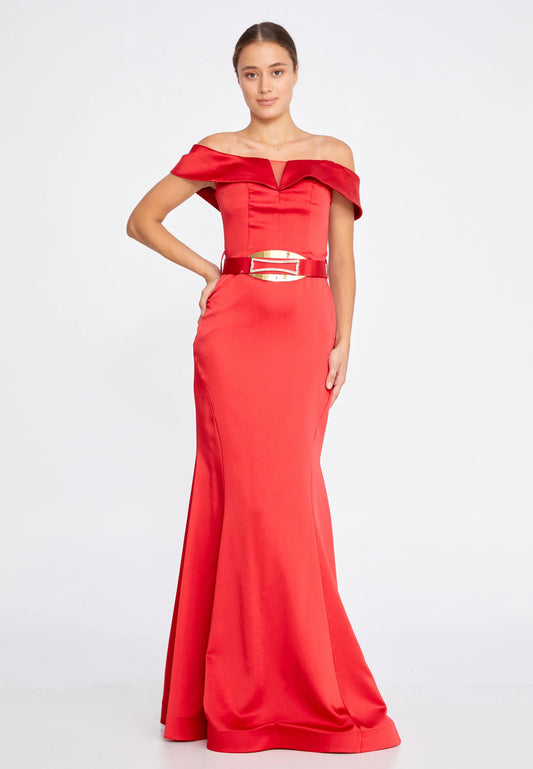 Off Shoulder Maxi Satin Mermaid Regular Wedding Guest Dress Unit Price: $37