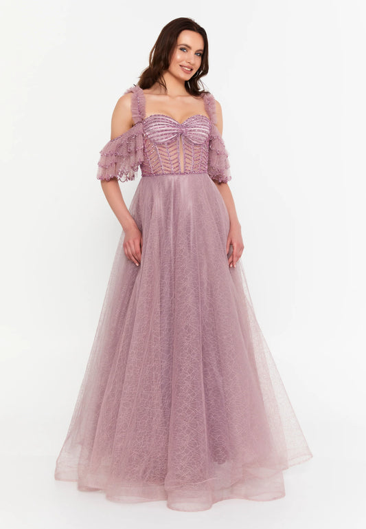 Off Shoulder Maxi Tulle A - Line Regular Prom Dress Unit Price: $135
