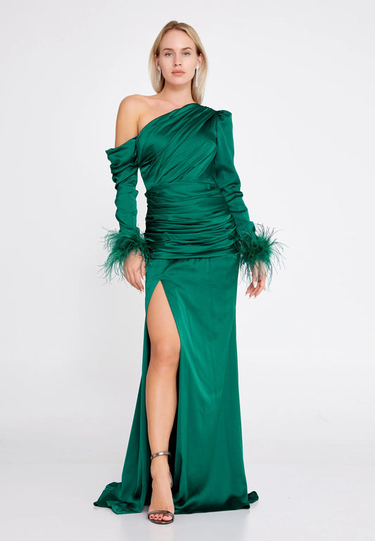 Long Sleeve Maxi Satin Mermaid Regular Wedding Guest Dress Unit Price: $60
