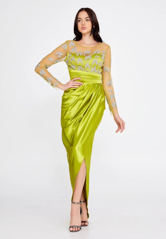 Long Sleeve Maxi Satin Column Regular Wedding Guest Dress Unit Price: $52