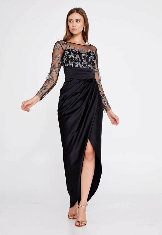 Long Sleeve Maxi Satin Column Regular Wedding Guest Dress Unit Price: $52