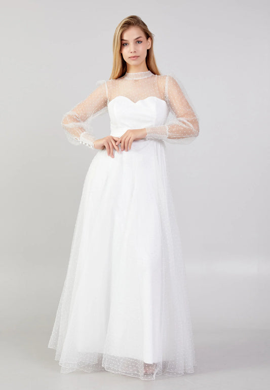 Long Sleeve Maxi Tulle Column Plus Size Wedding Guest Dress Unit Price: $28.00