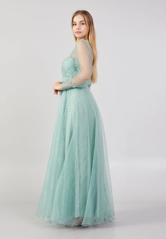 Long Sleeve Maxi Tulle Column Plus Size Wedding Guest Dress Unit Price: $28.00