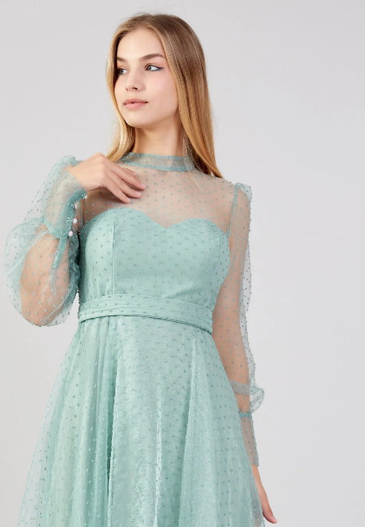 Long Sleeve Maxi Tulle Column Plus Size Wedding Guest Dress Unit Price: $28.00