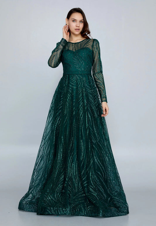 Long Sleeve Maxi Tulle A - Line Regular Prom Dress Unit Price: $48