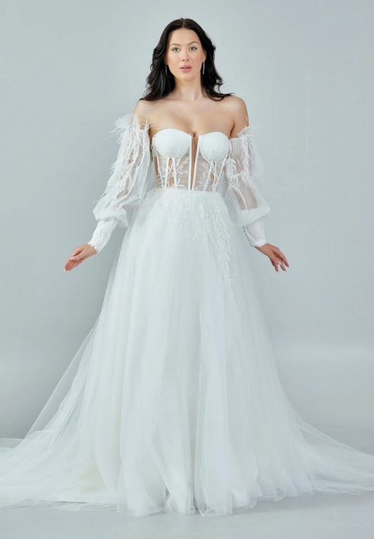 Off Shoulder Maxi Tulle Regular Wedding Dress Unit Price: $475