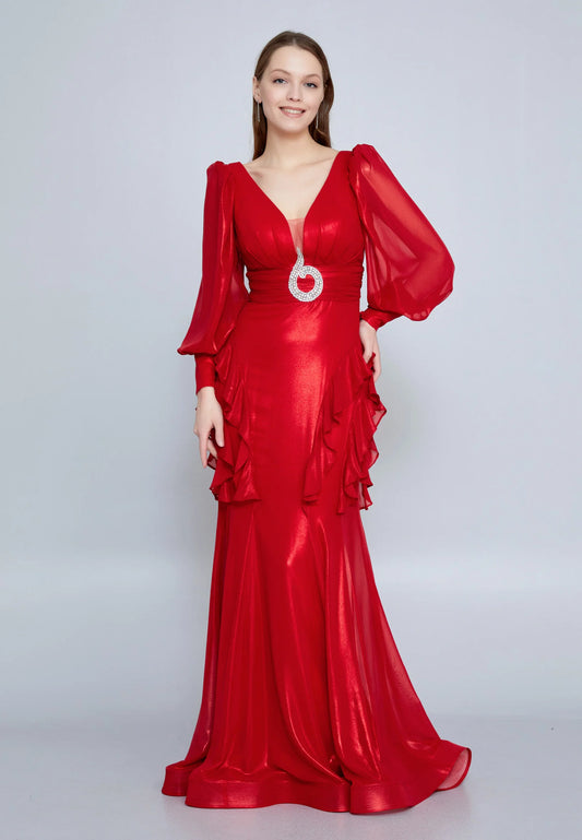 Long Sleeve Maxi Chiffon Mermaid Regular Wedding Guest Dress Unit Price: $48