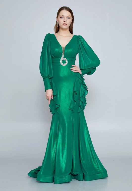 Long Sleeve Maxi Chiffon Mermaid Regular Wedding Guest Dress Unit Price: $48