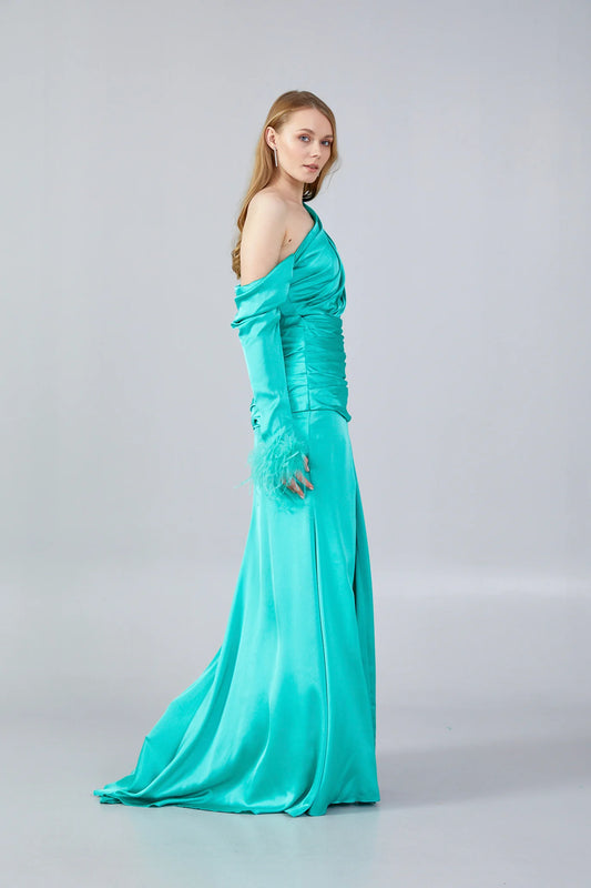 Long Sleeve Maxi Satin Mermaid Regular Wedding Guest Dress Unit Price: $60