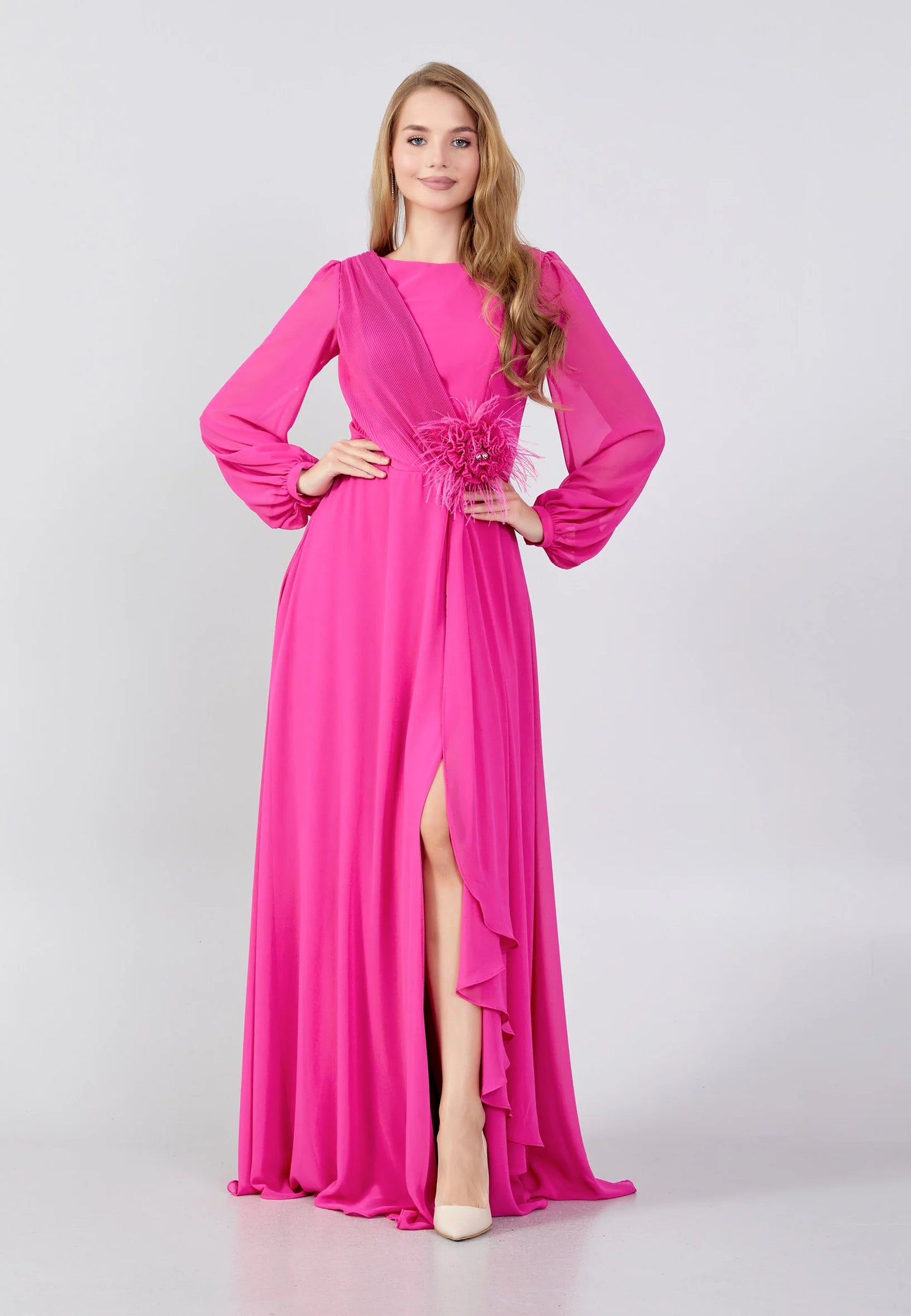 Long Sleeve Maxi Chiffon Column Regular Evening Dress Unit Price: $60
