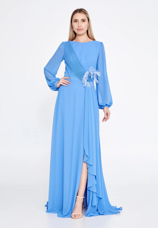 Long Sleeve Maxi Chiffon Column Regular Evening Dress Unit Price: $60