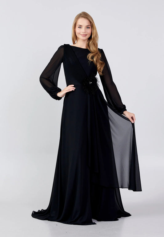 Long Sleeve Maxi Chiffon Column Regular Evening Dress Unit Price: $60