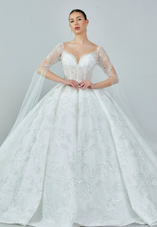Long Sleeve Maxi Sequin Regular Wedding Dress $760