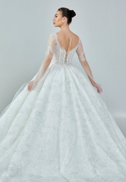 Long Sleeve Maxi Sequin Regular Wedding Dress $760