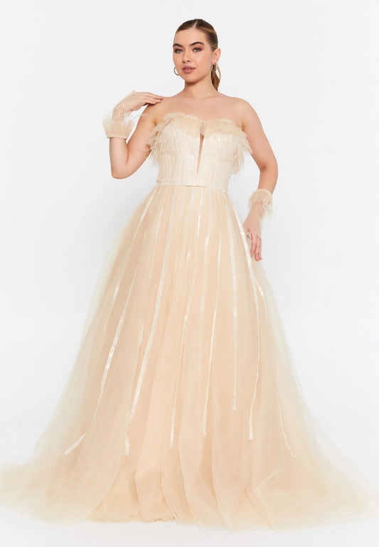 Off Shoulder Maxi Tulle A - Line Regular Prom Dress Unit Price: $90