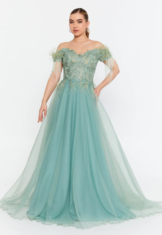 Sleeveless Maxi Tulle A - Line Regular Prom Dress Unit Price: $95