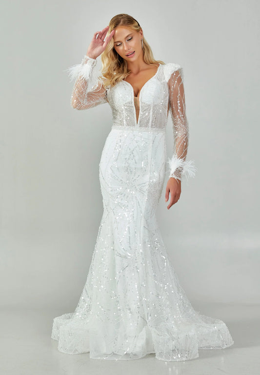 Long Sleeve Maxi Sequin Regular Wedding Dress Unit Price: $500