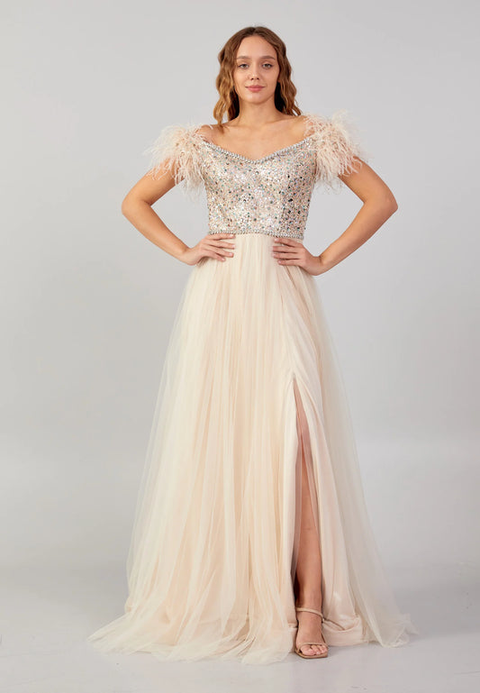 Off Shoulder Maxi Tulle Column Regular Wedding Guest Dress Unit Price: $74