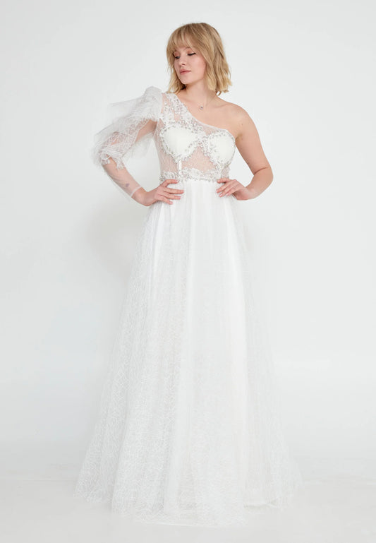 One Shoulder Maxi Tulle A - Line Regular Prom Dress Unit Price: $42