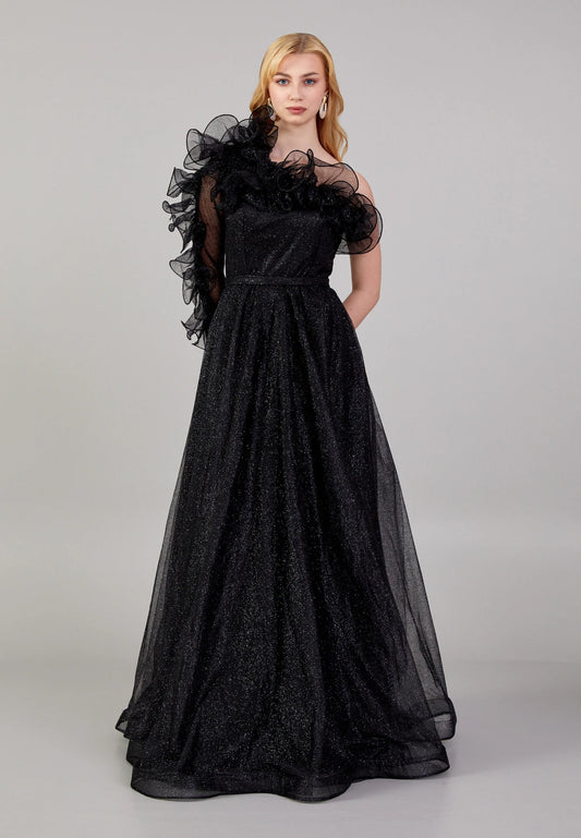 One Shoulder Maxi Tulle A - Line Regular Prom Dress Unit Price: $45