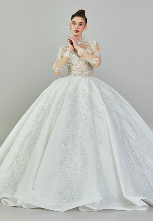 Long Sleeve Maxi Tulle Regular Wedding Dress $795