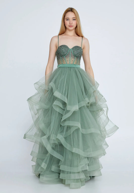 Sleeveless Maxi Tulle A - Line Regular Prom Dress Unit Price: $155