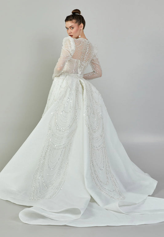 Long Sleeve Maxi Tulle Regular Wedding Dress $810