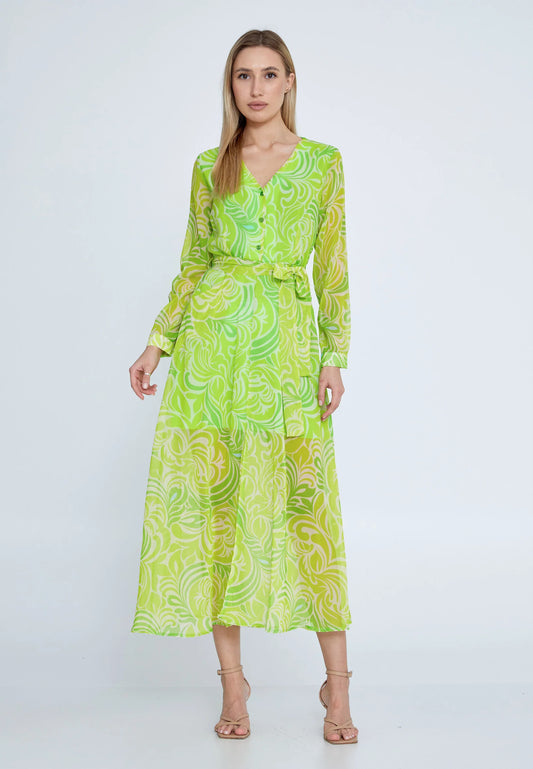 Long Sleeve Midi Chiffon Column Regular Casual Dress Unit Price: $22.00