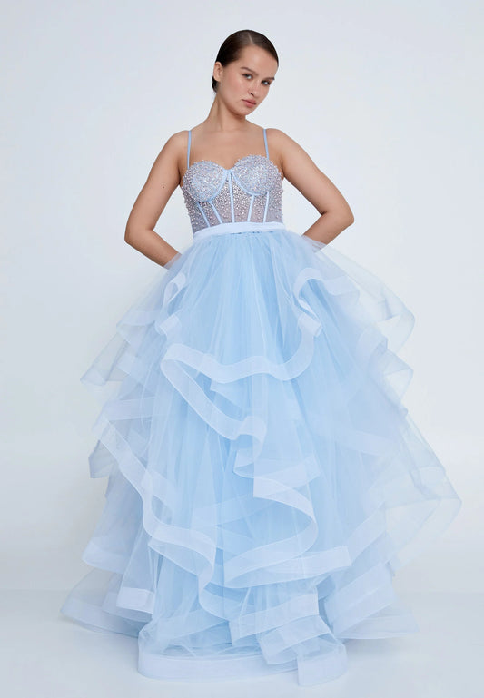 Sleeveless Maxi Tulle A - Line Regular Prom Dress Unit Price: $155