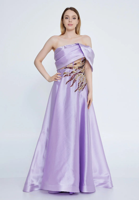 One Shoulder Maxi Tulle A - Line Regular Prom Dress Unit Price: $66