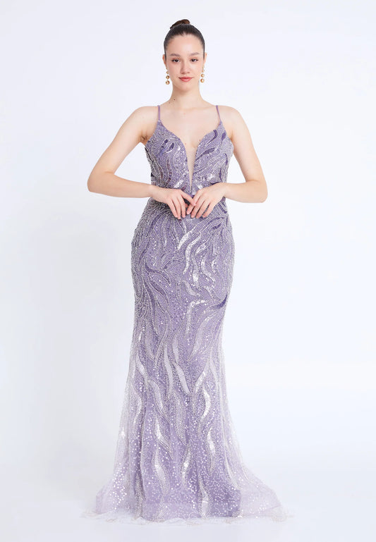 Sleeveless Maxi Tulle Mermaid Regular Prom Dress Unit Price: $115