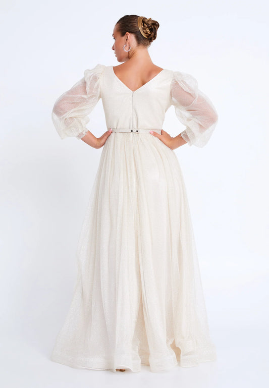 Long Sleeve Maxi Tulle A - Line Plus Size Wedding Guest Dress Unit Price: $74