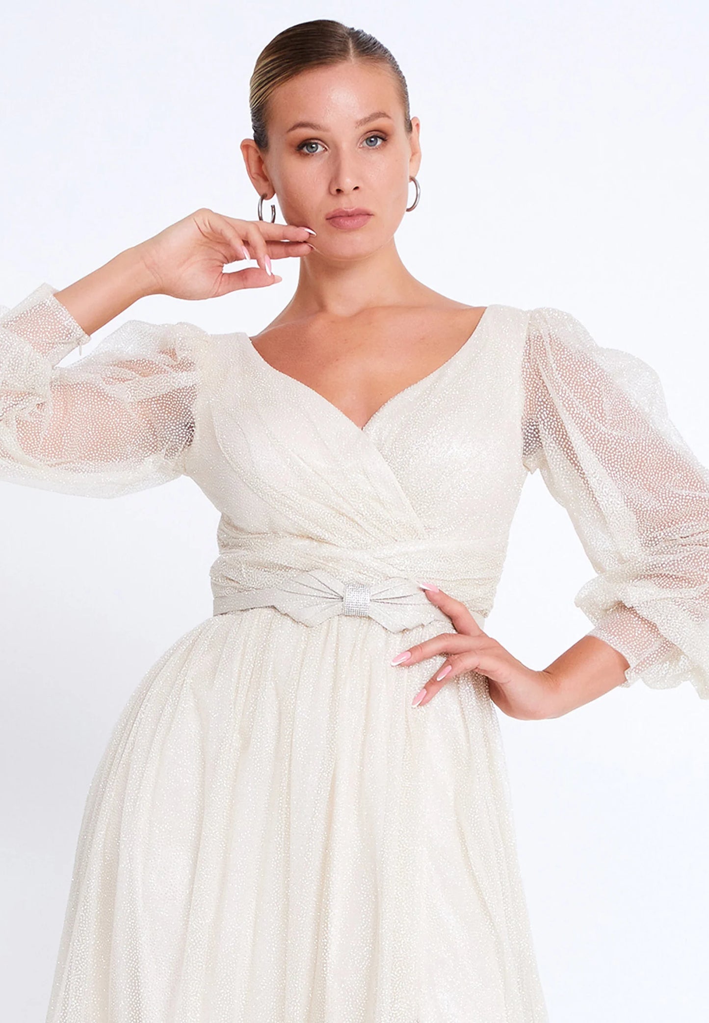 Long Sleeve Maxi Tulle A - Line Plus Size Wedding Guest Dress Unit Price: $74