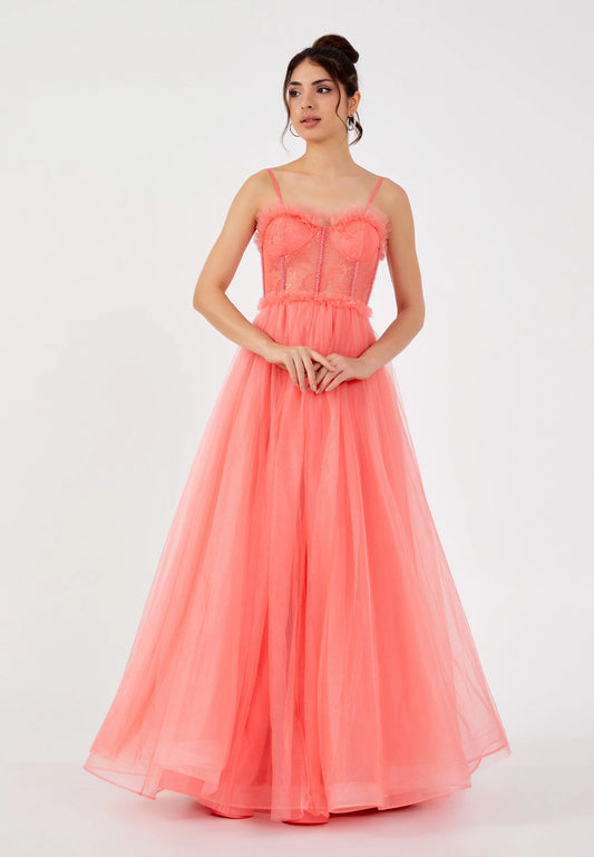 Sleeveless Maxi Tulle Column Regular Prom Dress Unit Price: $62