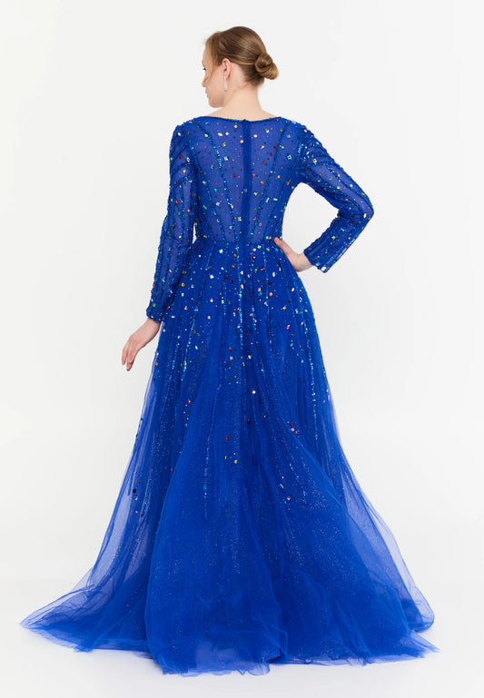 Long Sleeve Maxi Tulle A - Line Regular Prom Dress Unit Price: $255