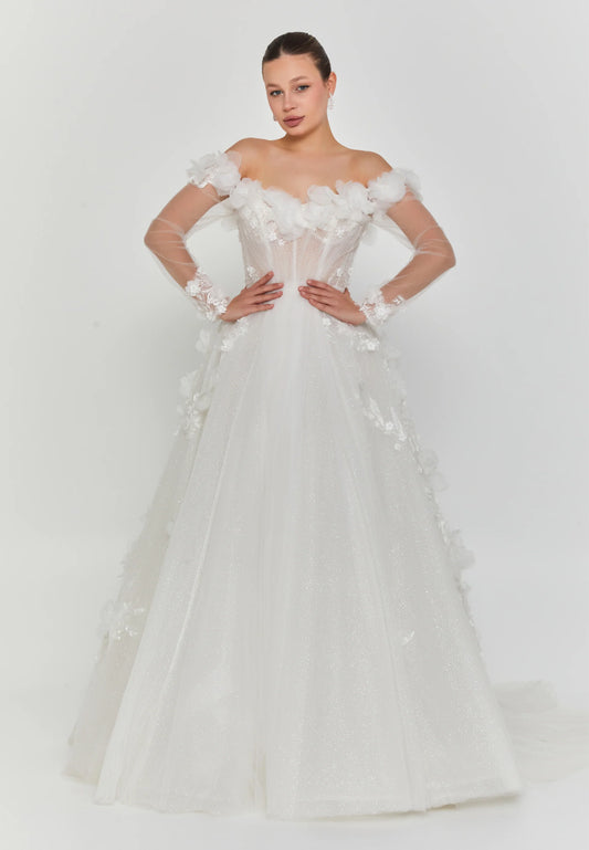 Off Shoulder Maxi Tulle Regular Wedding Dress Unit Price: $380