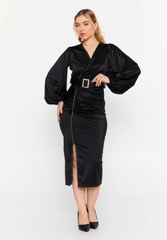 Long Sleeve Midi Satin Column Regular Evening Dress Unit Price: $23.00
