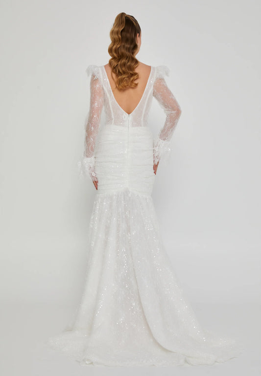 Long Sleeve Maxi Tulle Regular Wedding Dress $780