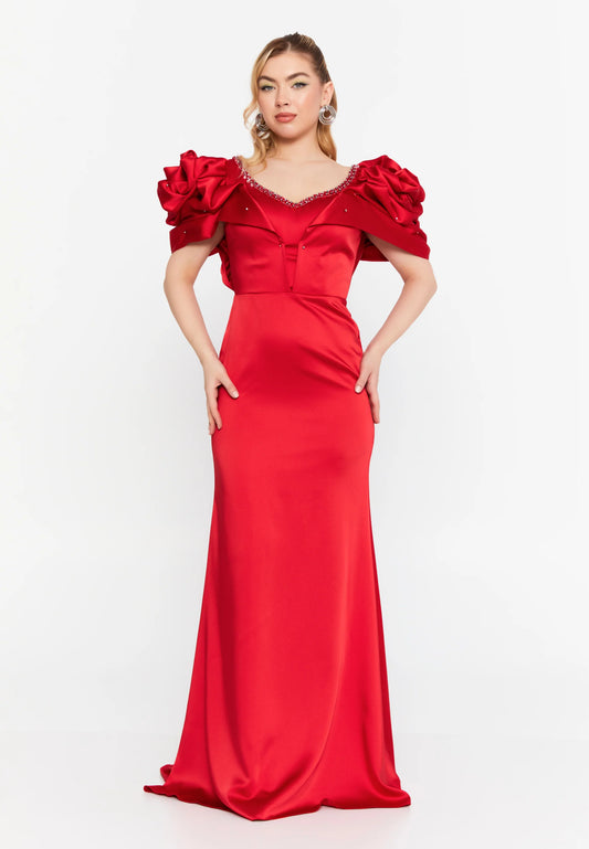 Short Sleeve Maxi Satin Mermaid Regular Wedding Guest Dress Unit Price: $75