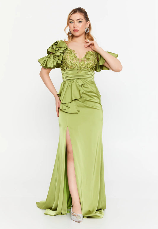 Short Sleeve Maxi Satin Mermaid Regular Wedding Guest Dress Unit Price: $135