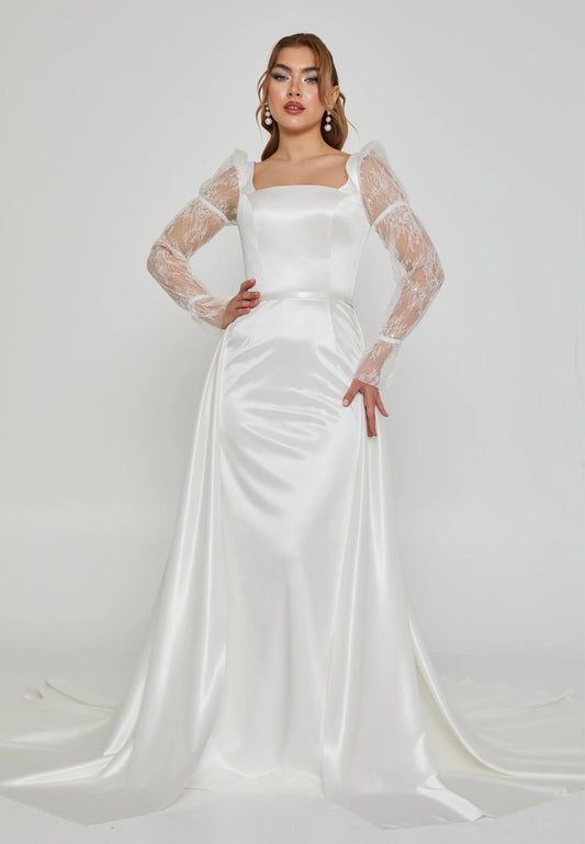 Long Sleeve Maxi Satin Regular Wedding Dress $490