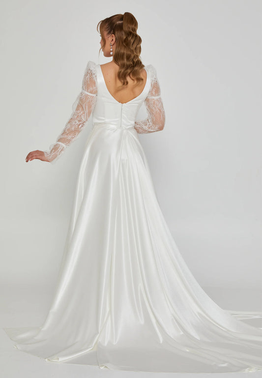 Long Sleeve Maxi Satin Regular Wedding Dress $490
