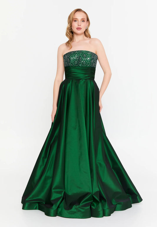 Strapless Maxi Polyester A - Line Regular Prom Dress Unit Price: $156