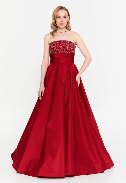Strapless Maxi Polyester A - Line Regular Prom Dress Unit Price: $156