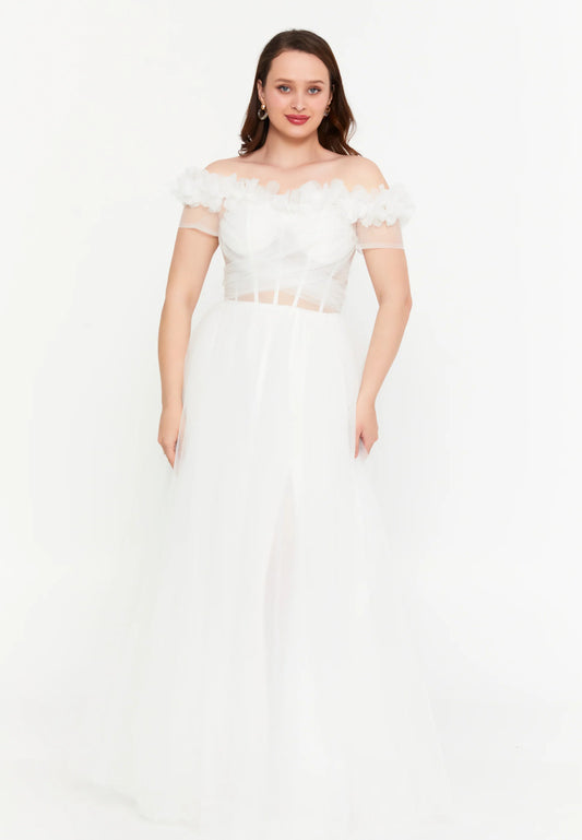 Off Shoulder Maxi Tulle A - Line Regular Prom Dress Unit Price: $80