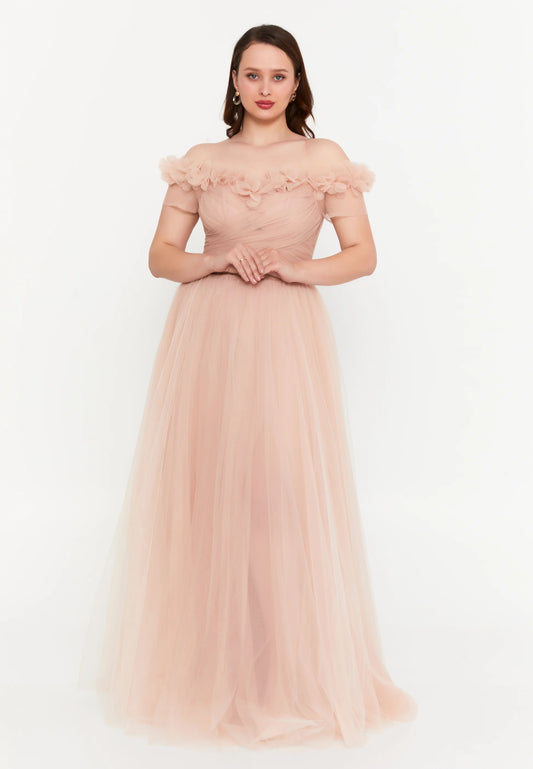 Off Shoulder Maxi Tulle A - Line Regular Prom Dress Unit Price: $80