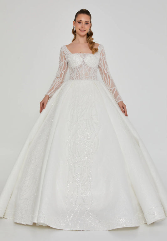 Long Sleeve Maxi Sequin Regular Wedding Dress $1100