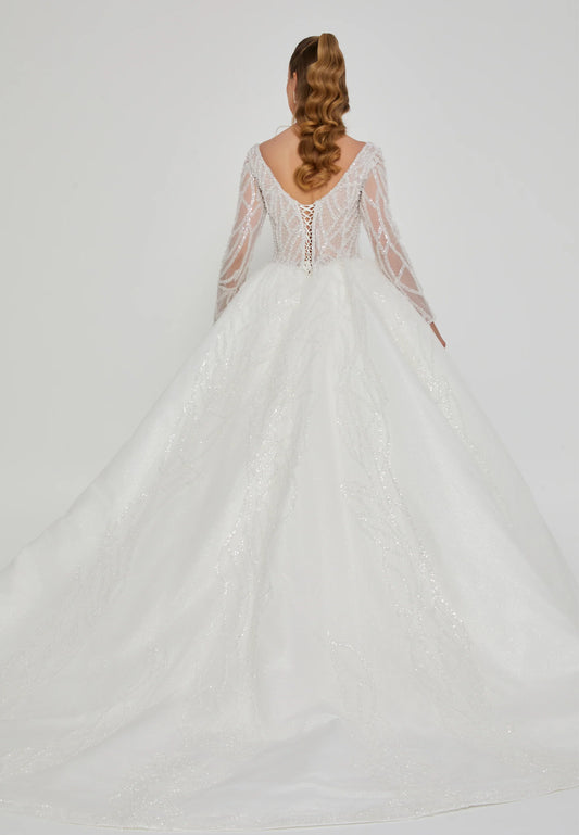 Long Sleeve Maxi Sequin Regular Wedding Dress $1100
