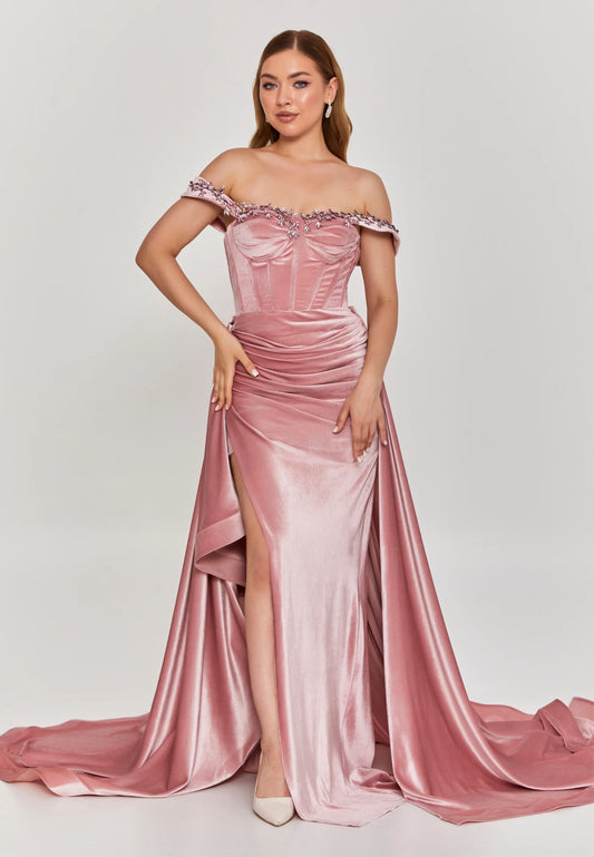 Off Shoulder Maxi Velvet Regular Engagement Dress Unit Price: $590